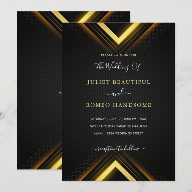 Gold Black Golden Modern Wedding Invitation (Front/Back)