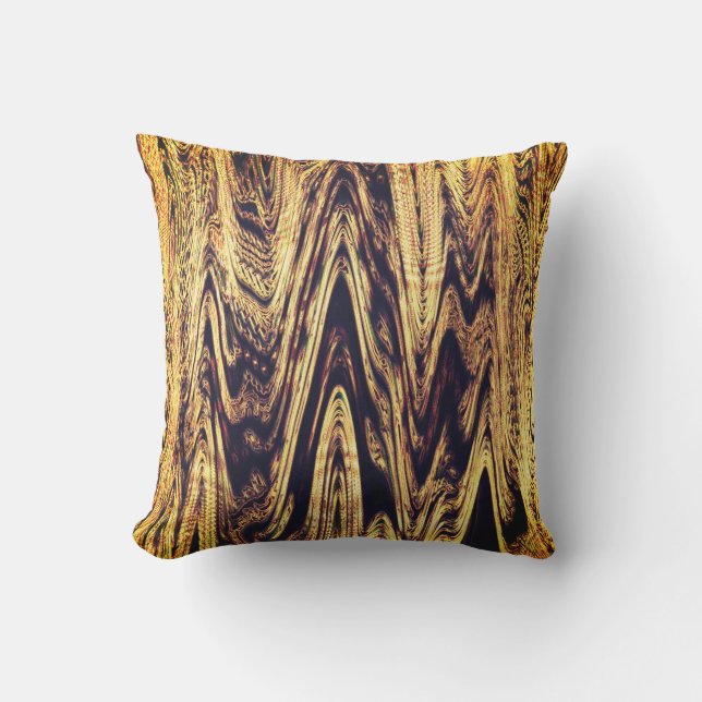Gold Black Golden Wave Patterns Abstract Glittery Cushion (Front)