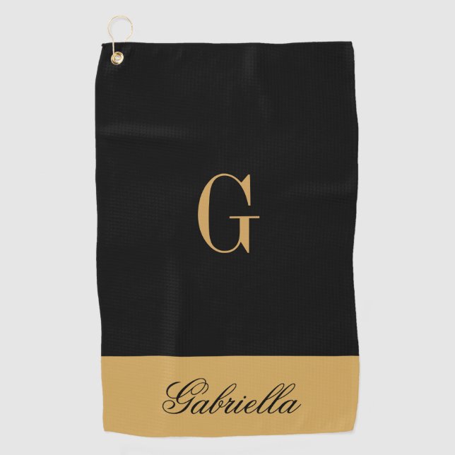 Gold Black Golf Towel (Front)
