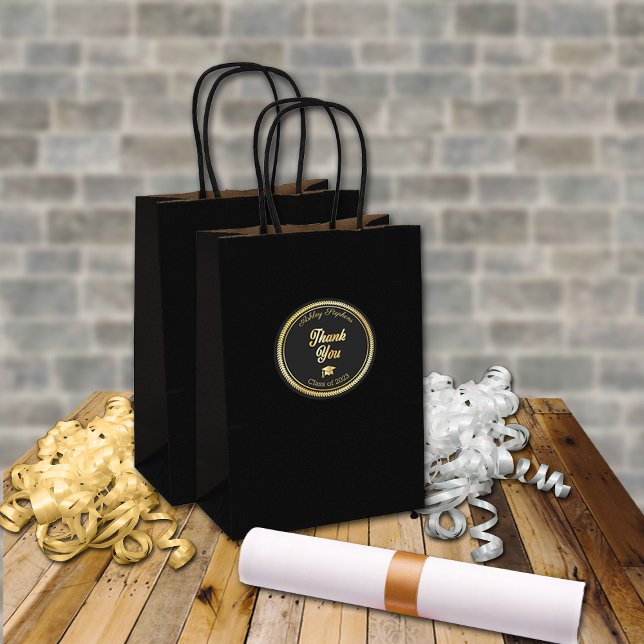 Gold | Black Grad Cap Class of 2023 Thank You Classic Round Sticker (Creator Uploaded)