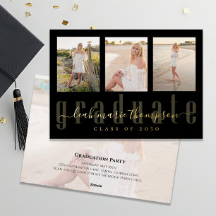 Gold Black Graduate Calligraphy Photo Collage 