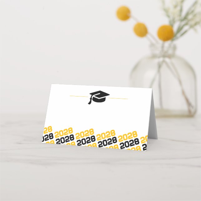 Gold Black Graduation Cap Folding Label, Food or Place Card (Back)