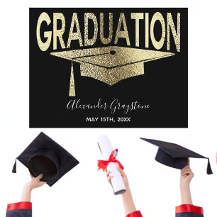 Gold Black Graduation Cap Save The Date Celebratio Postcard