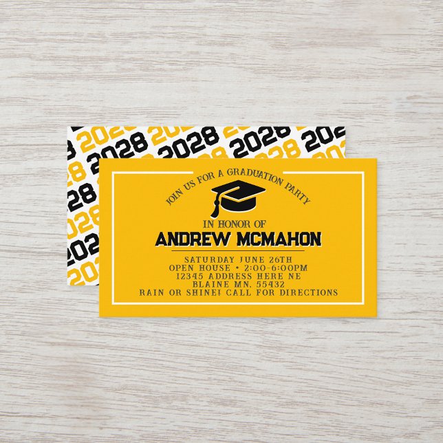 Gold & Black Graduation Mini Graduation Invites (Yellow & Black Mini Graduation Invitations for friends, classmates, teammates or announcement insert)