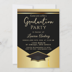 Gold Black Graduation Party Invitation