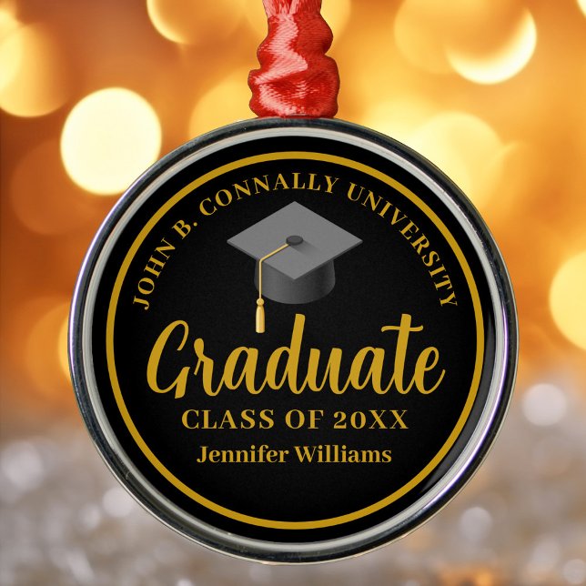 Gold Black Graduation Personalised 2025 Christmas Metal Tree Decoration (Creator Uploaded)