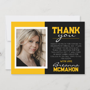 Gold & Black Graduation Photo Thank You Card