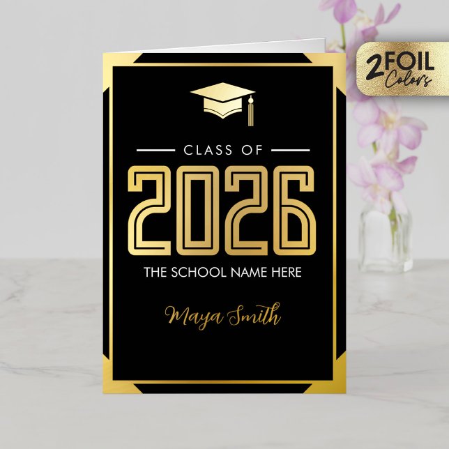 Gold Black Graduation Real Foil Greeting Card (Creator Uploaded)