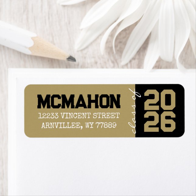 Gold & Black Graduation Return Address Labels (Insitu)