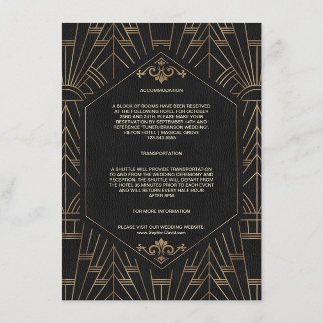 Gold Black Great Gatsby 20s Wedding Accommodation Enclosure Card (Front)