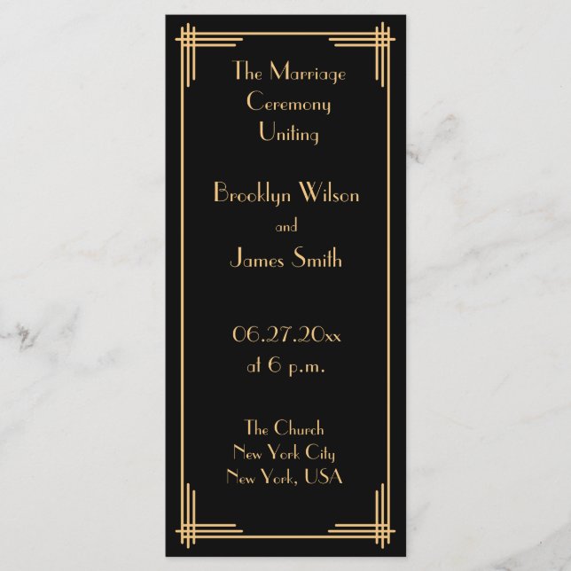 Gold Black Great Gatsby Art Deco Wedding Program Programme (Front)