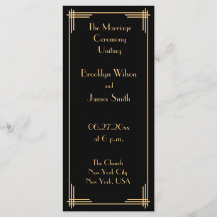 Gold Black Great Gatsby Art Deco Wedding Program Programme