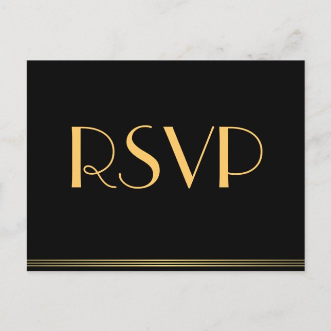 Gold Black Great Gatsby Wedding RSVP Postcards (Front)