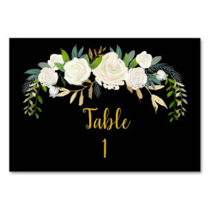 Gold & Black Greenery Fall Wedding Reception Decor Table Number