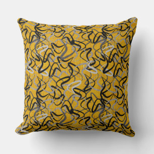 Gold, Black & Grey Boomerang Pattern   Retro Cushion