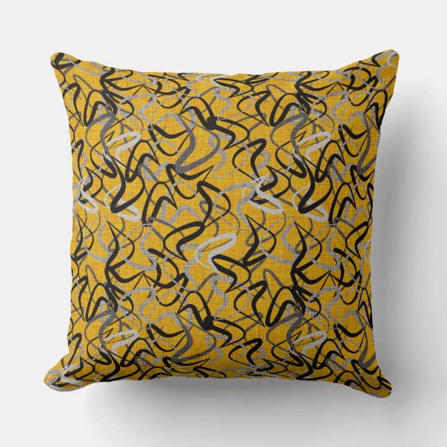Gold, Black & Grey Boomerang Pattern | Retro Cushion (Front)