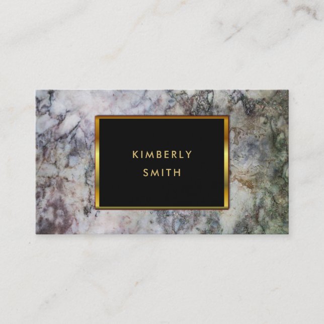Gold black grey marble pattern business cards (Front)