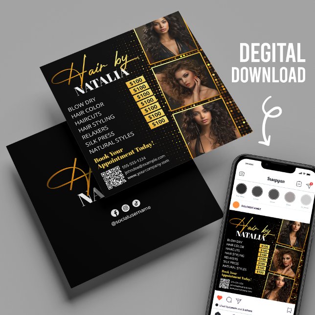 Gold Black Hair Salon Instagram Post Flyer Card (Creator Uploaded)
