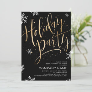 gold black handwritten calligraphy holiday Party Invitation