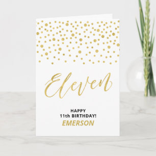 Gold & Black Happy 11th Birthday Custom Name Card