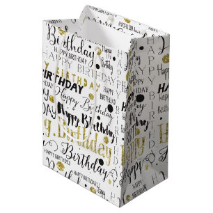 Gold Black Happy Birthday Confetti Medium Gift Bag