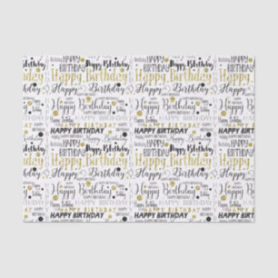 Gold Black Happy Birthday Confetti Tissue Paper