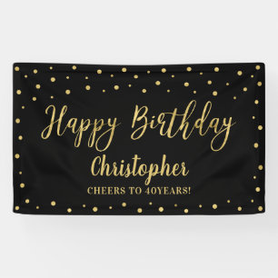 Gold & Black Happy Birthday Party Banner