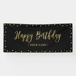 Gold & Black Happy Birthday Party Banner