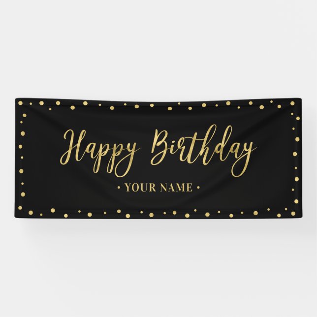 Gold & Black Happy Birthday Party Banner (Horizontal)