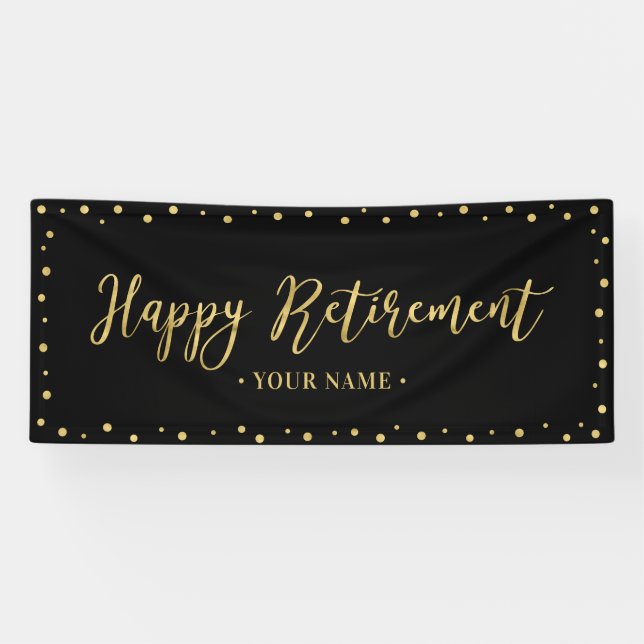 Gold & Black Happy Retirement Party Banner (Horizontal)
