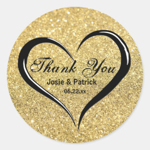 Gold Black Heart Thank You Wedding Favour Stickers