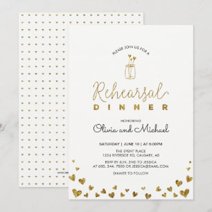 Gold & Black   Hearts Rehearsal Dinner Invitation
