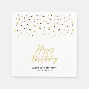 Gold Black Hexagon Confetti Custom Happy Birthday Napkin