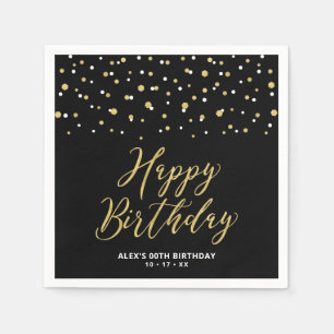 Gold Black Hexagon Confetti Custom Happy Birthday  Napkin