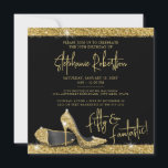 Gold Black High Heels Modern Birthday Party Square Invitation<br><div class="desc">Modern High Heel Shoes "Fifty and Fantastic" Theme 50th Birthday Party Square Invitation in Elegant and Glam Gold and Black Glitter with Trendy and Current Script Font paired with classic serif block text for the party details. Features a pair of faux glitter effect stiletto pumps resting on a sparkly shiny...</div>