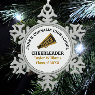 Gold Black High School Cheerleader Personalised Snowflake Pewter Christmas Ornament