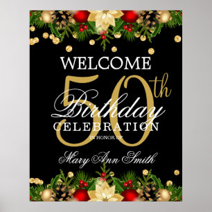 Gold & Black Holiday 50th Birthday Welcome Poster