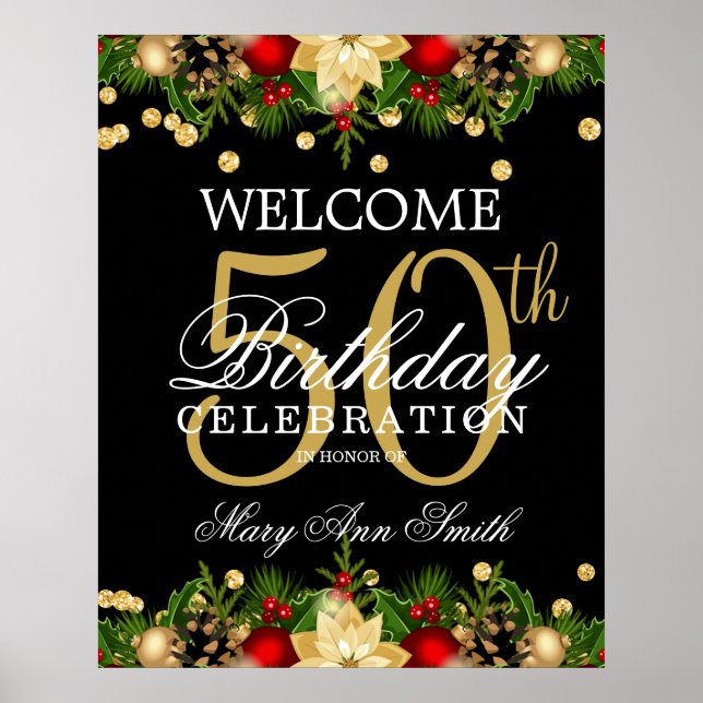Gold & Black Holiday 50th Birthday Welcome Poster (Front)
