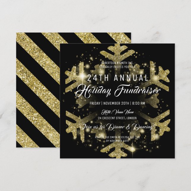 Gold & Black Holiday Corporate Fundraiser Gala Invitation (Front/Back)