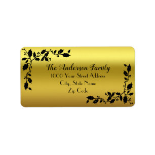 Gold Black Holly Border Address Label