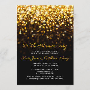Gold Black Hollywood Glam 20th Wedding Anniversary Invitation