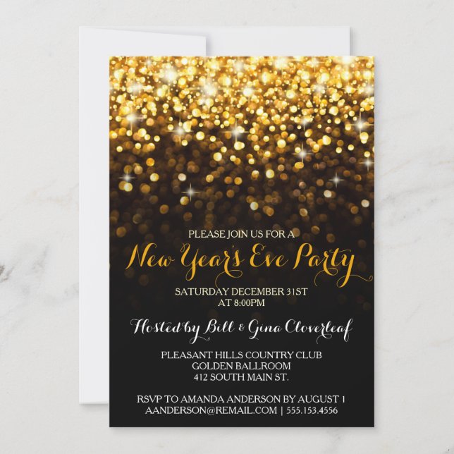 Gold Black Hollywood Glam New Year's Eve Party Invitation (Front)