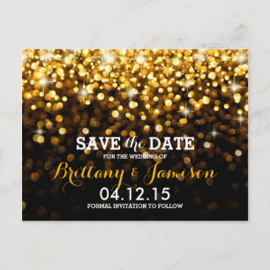 Gold Black Hollywood Glitz Glam Save the Date Announcement Postcard