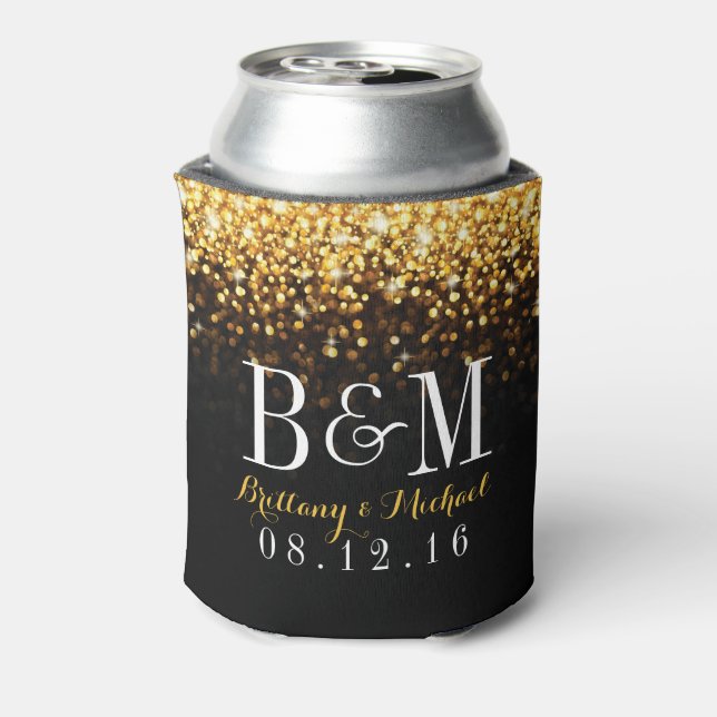 Gold Black Hollywood Glitz Glam Wedding Can Cooler (Can Back)