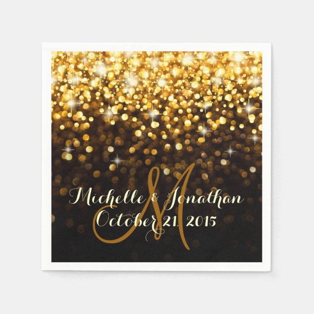 Gold Black Hollywood Glitz Glam Wedding Napkin (Front)