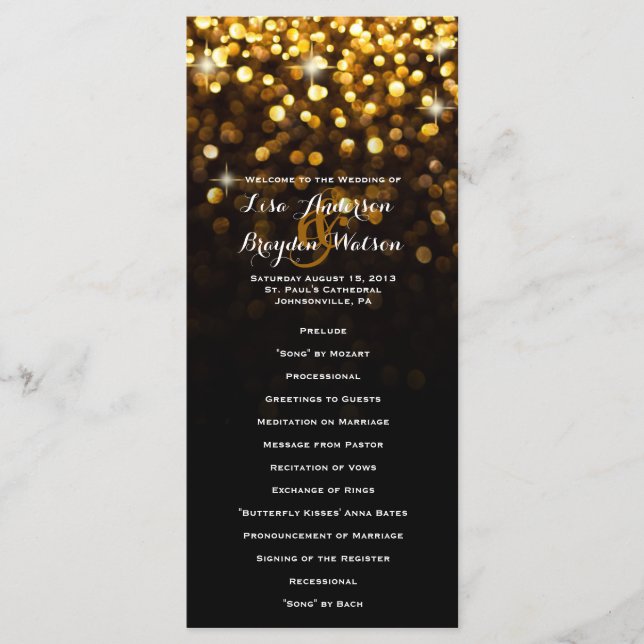 Gold Black Hollywood Glitz Glam Wedding Program Programme (Front)
