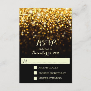 Gold Black Hollywood Glitz Glam Wedding RSVP Card