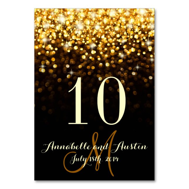 Gold Black Hollywood Glitz Glam Wedding Table Card (Front)