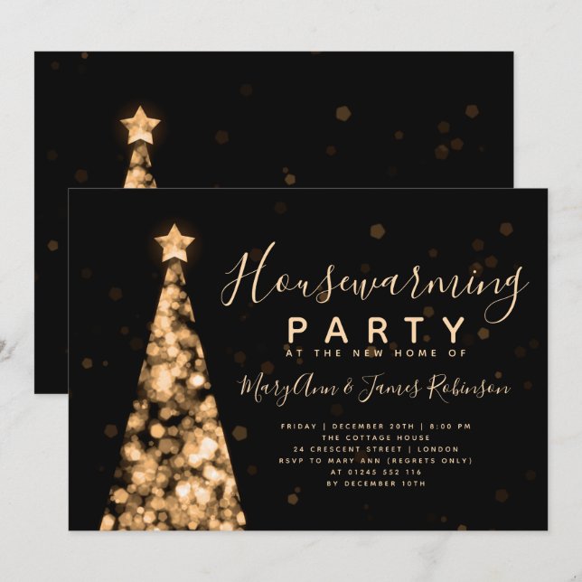 Gold Black Housewarming Party Christmas Holiday Invitation (Front/Back)