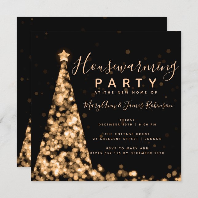 Gold & Black Housewarming Party Christmas Holidays Invitation (Front/Back)